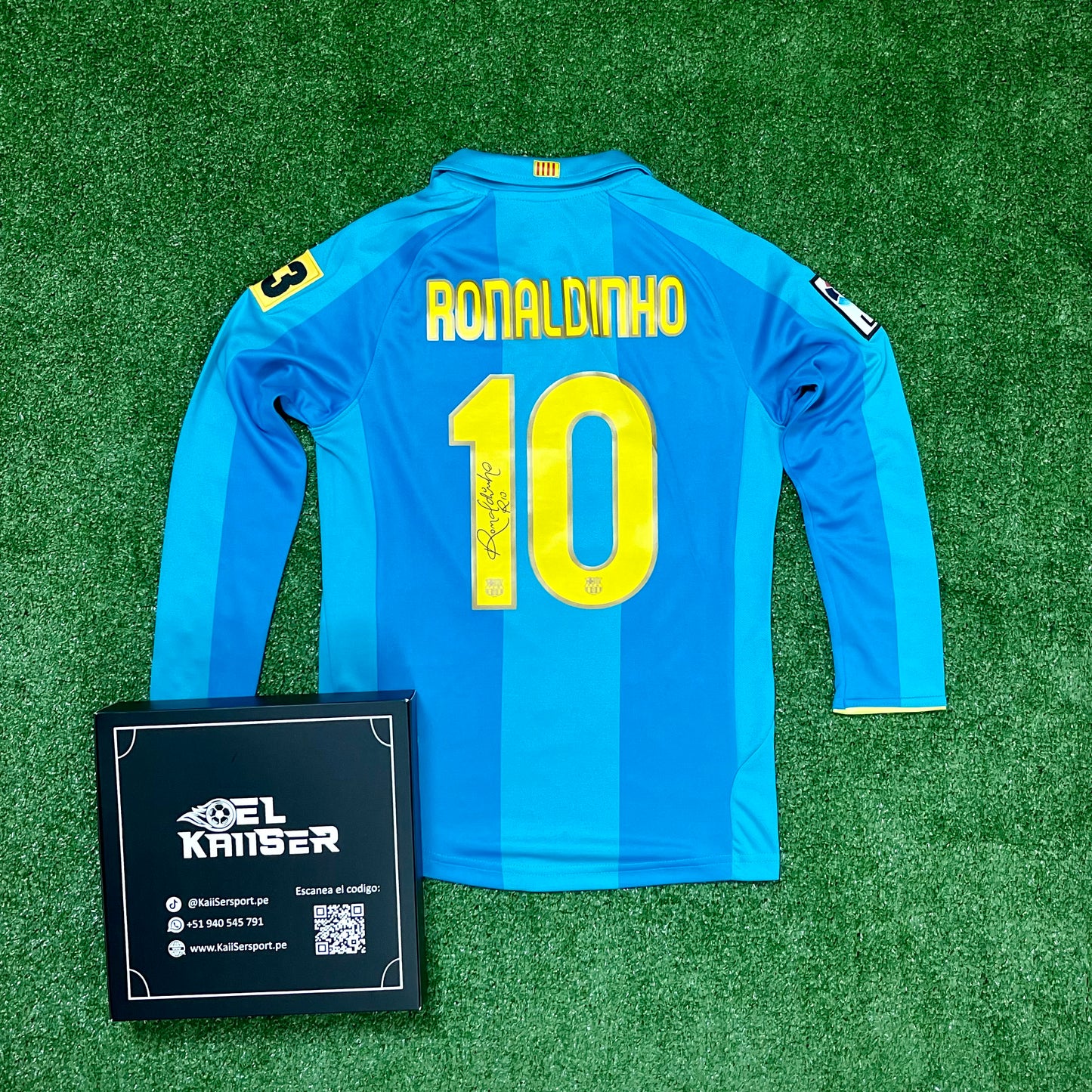 Camiseta Retro de Barcelona FC 2007/08 Manga Larga - Ronaldinho - 10