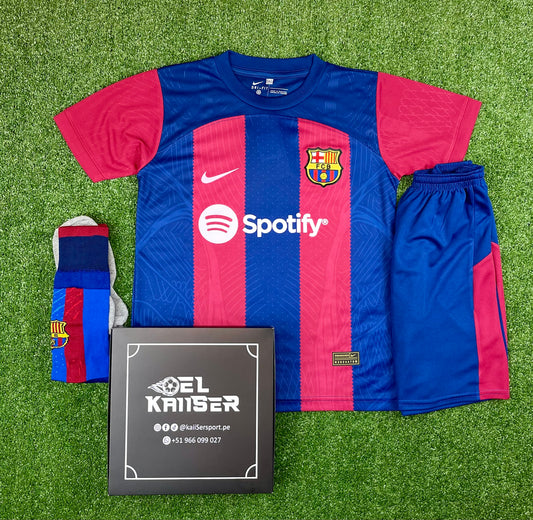 Conjunto Barcelona 2023/24 Niños Nacional (Camiseta + Short + Medias) - Oficial